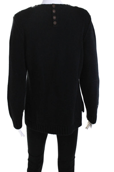 525 America Womens Cotton Ribbed Back Buttoned Textured Sweater Black Size M