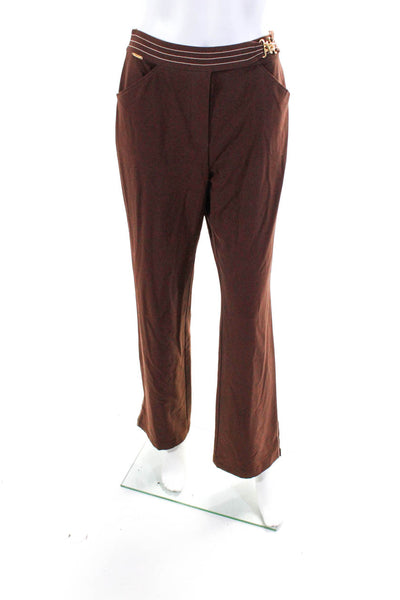 St. John Sport Womens Stitched Belt High Rise Straight Pants Brown White Size 6