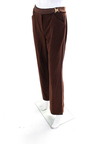 St. John Sport Womens Stitched Belt High Rise Straight Pants Brown White Size 6