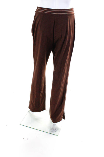 St. John Sport Womens Stitched Belt High Rise Straight Pants Brown White Size 6