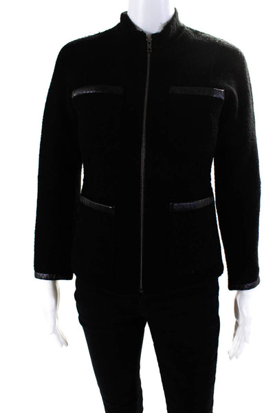 Theory Women's Round Neck Long Sleeves Full Zip Jacket Black Size 2