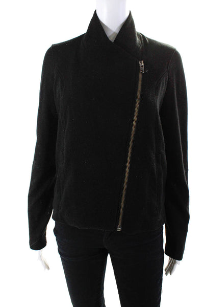 Helmut Lang Women's Round Neck Long Sleeves Asymmetrical Zip Up Jacket Black S