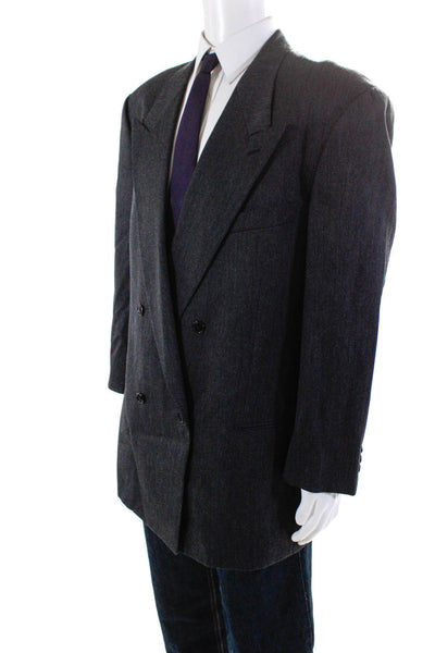 Mani Men's Double Breasted Wool Blazer Jacket Gray Size 46L