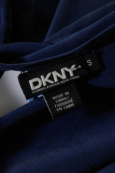 DKNY Women's Round Neck Short Sleeves Cinch Side Blouse Blue Size S