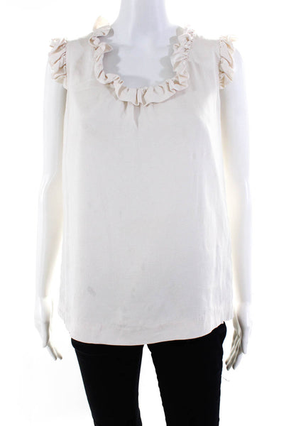 Kate Spade Women's Scoop Neck Sleeveless Ruffle Blouse Ivory Size S