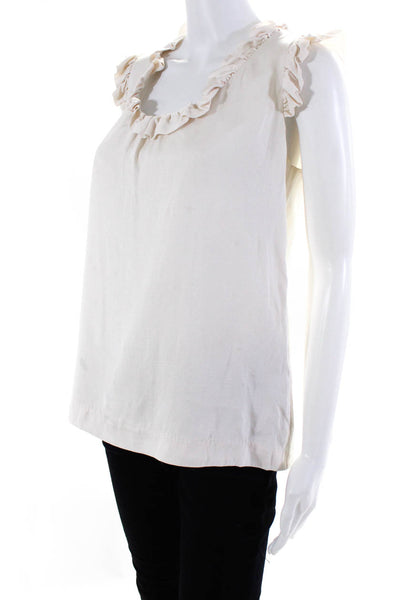 Kate Spade Women's Scoop Neck Sleeveless Ruffle Blouse Ivory Size S