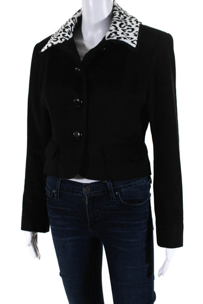 Lea Rome Women's Collar Long Sleeves Pocket Flop Jacket Black Size 1