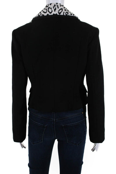 Lea Rome Women's Collar Long Sleeves Pocket Flop Jacket Black Size 1