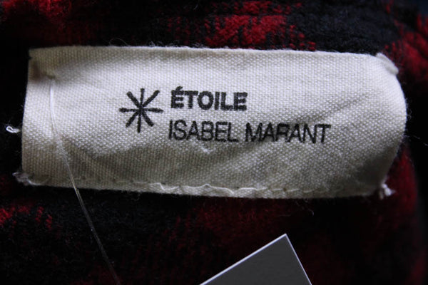 Isabel Marant Etoile Women's Wool Plaid Print Distressed Hem Top Red Size 6