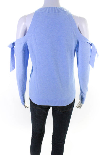 Milly Womens Crew Neck Cold Shoulder Bow Sleeve Sweater Light Blue Size Petite