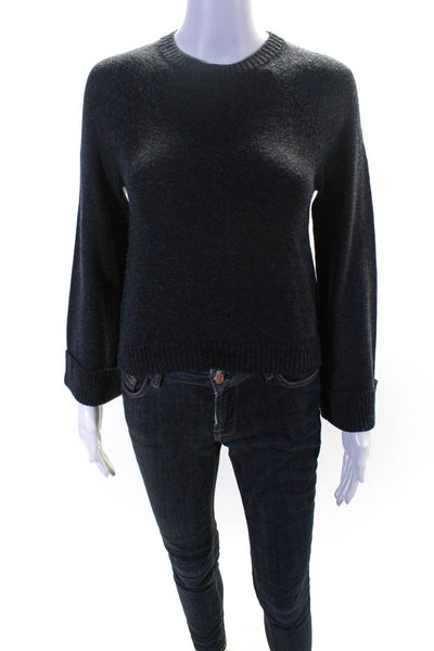 KaufmanFranco Womens Wide Cuffed Sleeve Crew Neck Sweater Gray Merino Wool XS