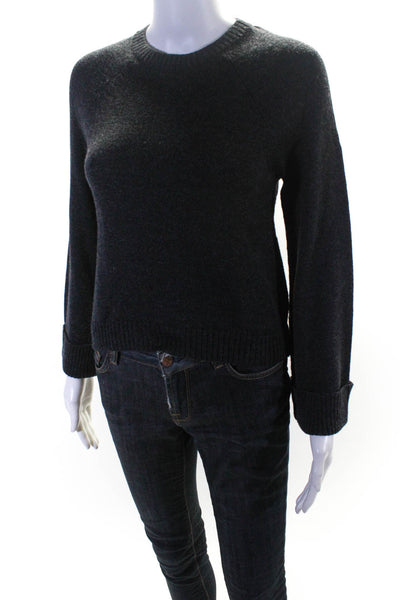 KaufmanFranco Womens Wide Cuffed Sleeve Crew Neck Sweater Gray Merino Wool XS