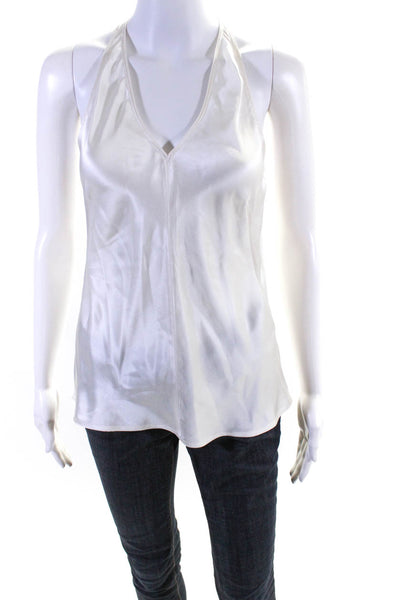 KaufmanFranco Womens Satin Jersey Scoop Neck Tank Top Blouse White Silk Size XS