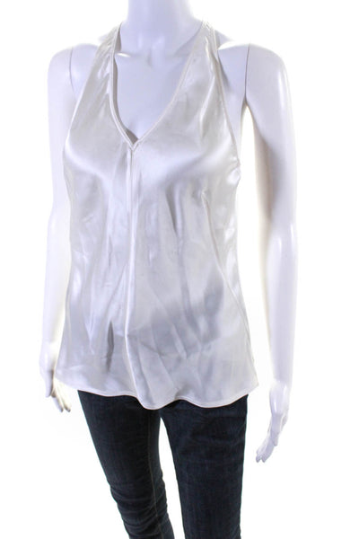 KaufmanFranco Womens Satin Jersey Scoop Neck Tank Top Blouse White Silk Size XS