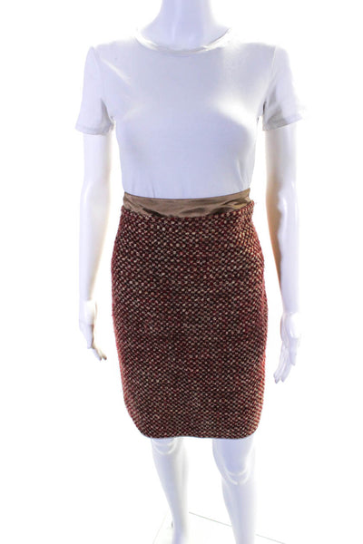 Vera Wang Lavender Label Womens Wool Woven Back Split Pencil Skirt Red Size 8
