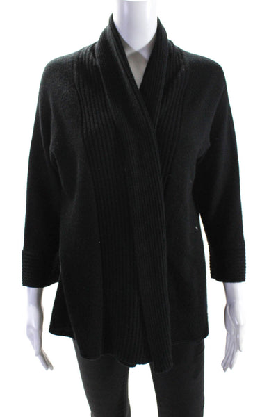 Repeat Womens Ribbed Knit Waterfall Open Front Cardigan Sweater Black Medium