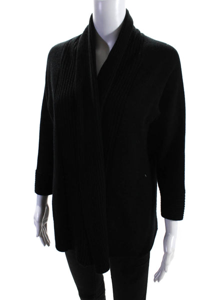 Repeat Womens Ribbed Knit Waterfall Open Front Cardigan Sweater Black Medium