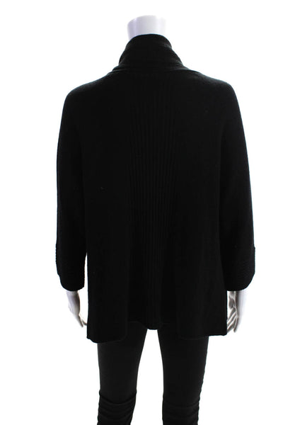 Repeat Womens Ribbed Knit Waterfall Open Front Cardigan Sweater Black Medium