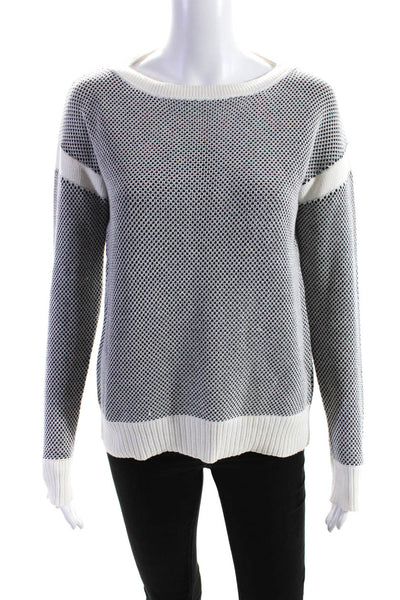 Vince Womens Straight Neck Contrast Sweater Black White Cotton Size Extra Small