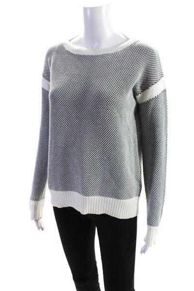 Vince Womens Straight Neck Contrast Sweater Black White Cotton Size Extra Small