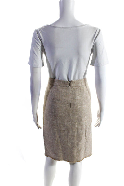 Escada Womens Silk Tweed Fringe Hem Knee Length Straight Skirt Brown Size 42