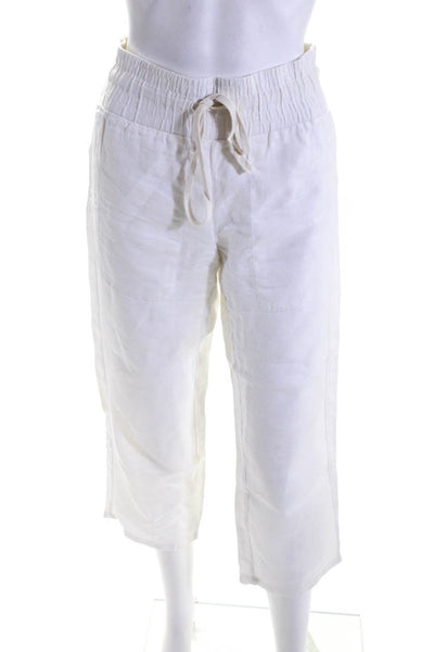 Enza Costa Women's Linen Straight Leg Drawstring Casual Pants White Size 2