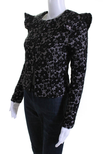 Dal Bat Women's Lightweight Open Front Floral Embroidered Jacket Black Size S