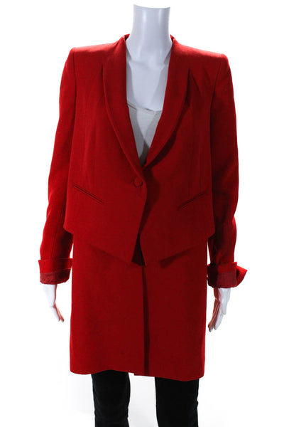 Givenchy Womens Red Wool V-Neck One Button Long Sleeve Layered Coat Size 38