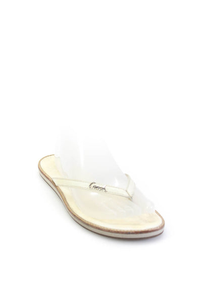 Coach Womens Leather Slip On Devlynn Thong Flip Flops Sandals Ivory White Size 8