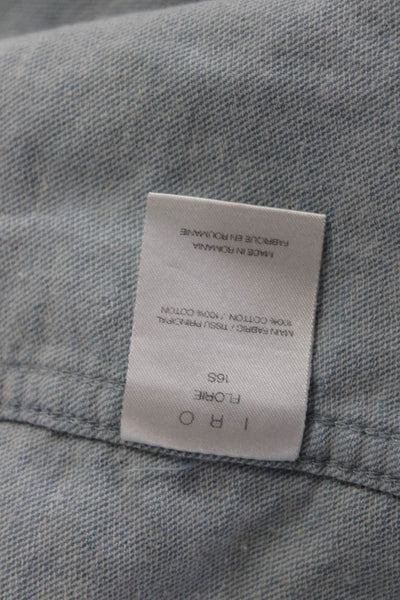 IRO Jeans Womens Frayed Hem Short Sleeved Round Neck Blouse Top Blue Size 36
