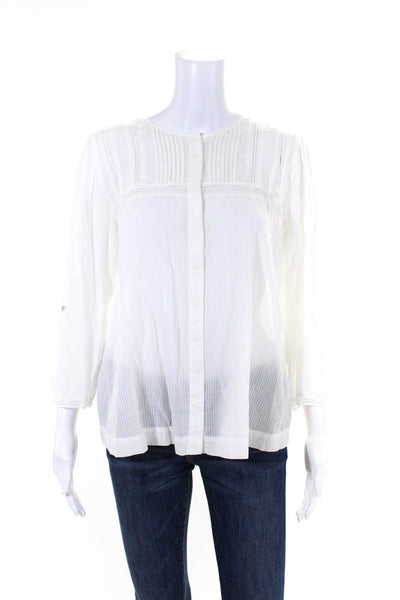 Closed Womens Button Front Crew Neck Striped Lace Trim Shirt White Size Medium