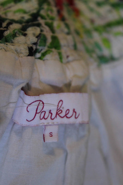 Parker Womens Fern Print Eyelet Smocked Mini Skirt Pink White Green Size Small
