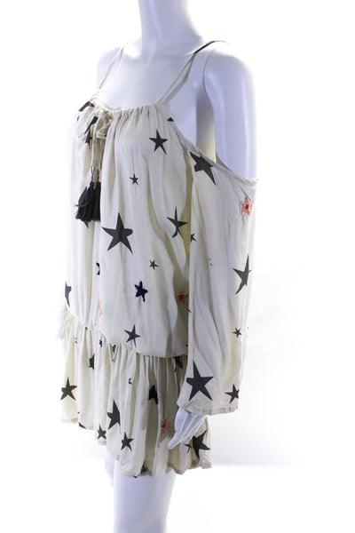Surf Gypsy Womens Off Shoulder Star Drop Waist Mini Dress Ivory Gray Size Small