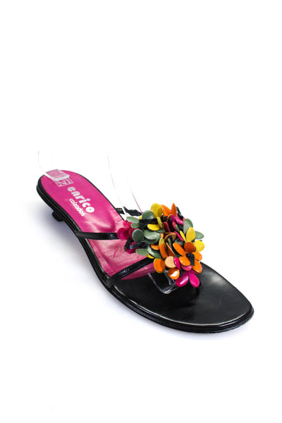 Enrico Calzados Womens Leather Flower Accent Kitten Heel Sandals Multicolor 9US