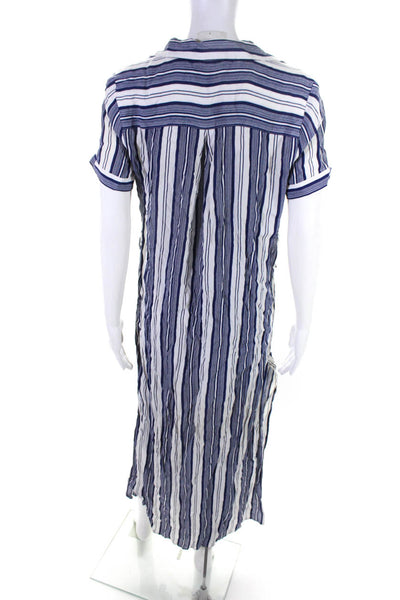 L'Academie Womens Striped Collared Button Up Short Sleeve Dress White Size S
