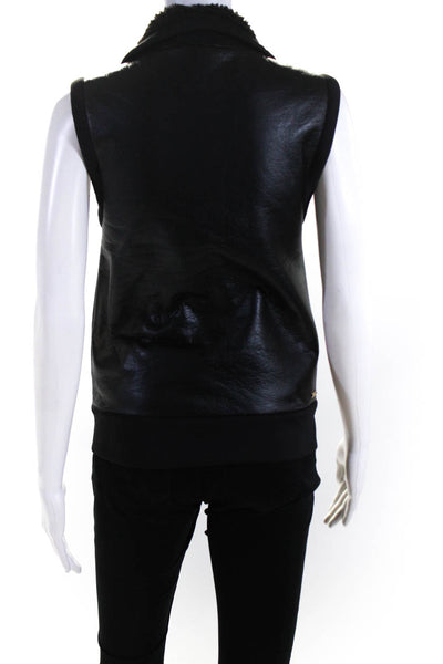 ALALA Womens Front ZIp Faux Leather Mock Neck Vest Jacket Black Size Extra Small