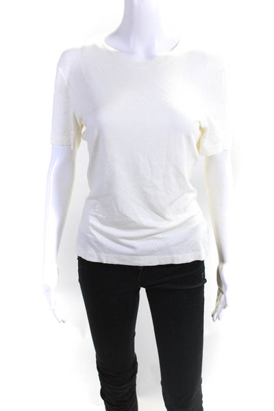 St. John Caviar Womens Round Neck Shimmering T-Shirt Top Blouse White Size Small