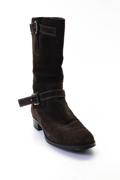 Tods Womens Buckle Detail Round Toe Pull On Short Boots Dark Brown Size 37.5 7