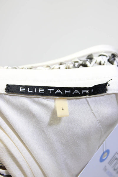 Elie Tahari Women's Round Neck Long Sleeves Quarter Button Blouse Ivory Size L