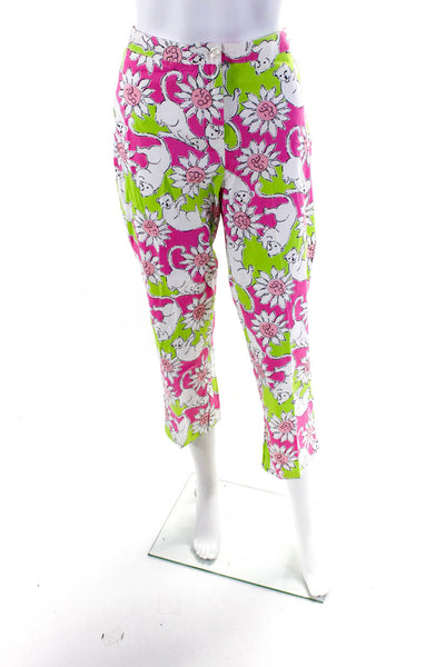 Lily Pulitzer Womens Cotton Floral Button Colorblock Tapered Pants Pink Size 10