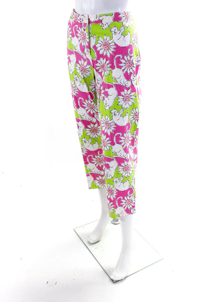 Lily Pulitzer Womens Cotton Floral Button Colorblock Tapered Pants Pink Size 10