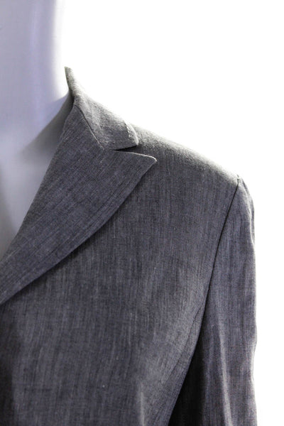 Tahari Womens Linen Notched Collar 3/4 Sleeve Blazer Jacket Gray Size 8