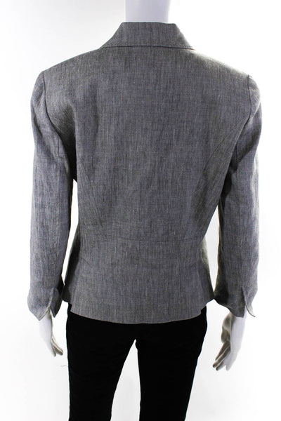 Tahari Womens Linen Notched Collar 3/4 Sleeve Blazer Jacket Gray Size 8