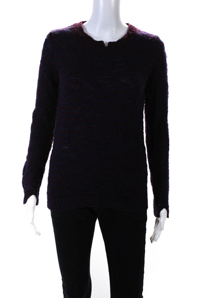 Theory Womens Split Crew Neck Thick Knit Stripe Sweater Navy Purple Size Small