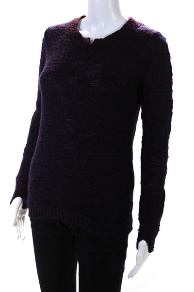 Theory Womens Split Crew Neck Thick Knit Stripe Sweater Navy Purple Size Small