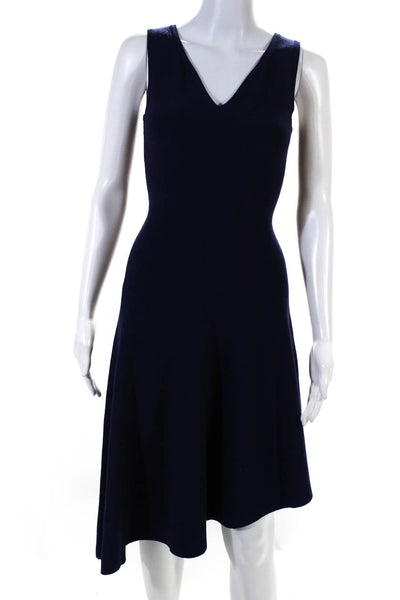 Milly Womens V Neck Sleeveless Knit Fit & Flare Swing Dress Blue Size Petite