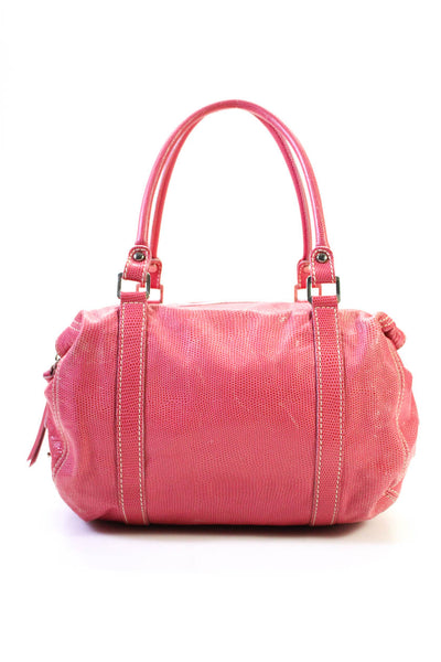 Frances Cobiasia Womens Embossed Leather Zip Top Shoulder Bag Pink Handbag