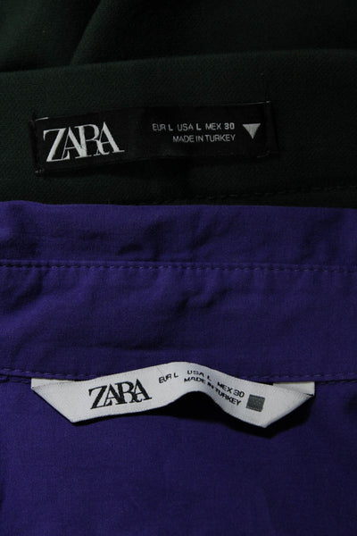 Zara Women's Collar Button Down Shirt Purple Size L Lot 2