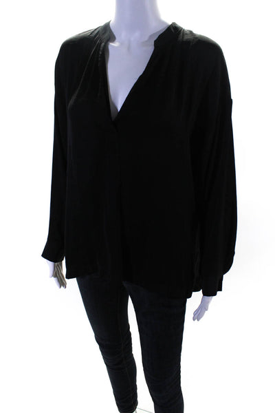 Sen Womens Long Sleeve Oversized High Low V Neck Shirt Black Size Large