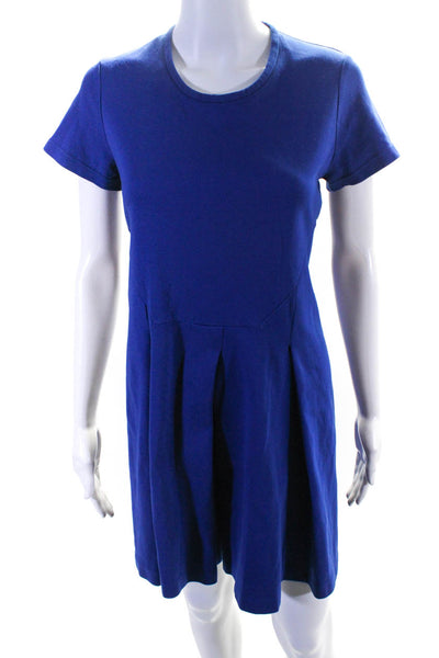 Jil Sander Womens Round Neck Short Sleeves Pleated Bottom Mini Dress Blue Size 4